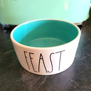 Rae Dunn FEAST dog bowl teal inside